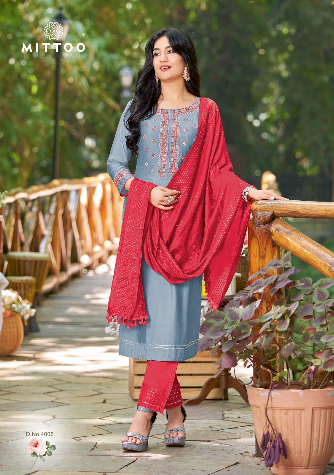 Mittoo Rishta Rayon Embroidery Kurti With Bottom Dupatta Collection